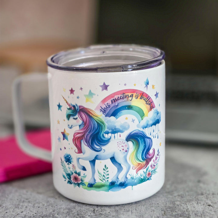 This Meeting is Bullshit Magical Unicorn Travel Coffee Mug Salt and Sparkle