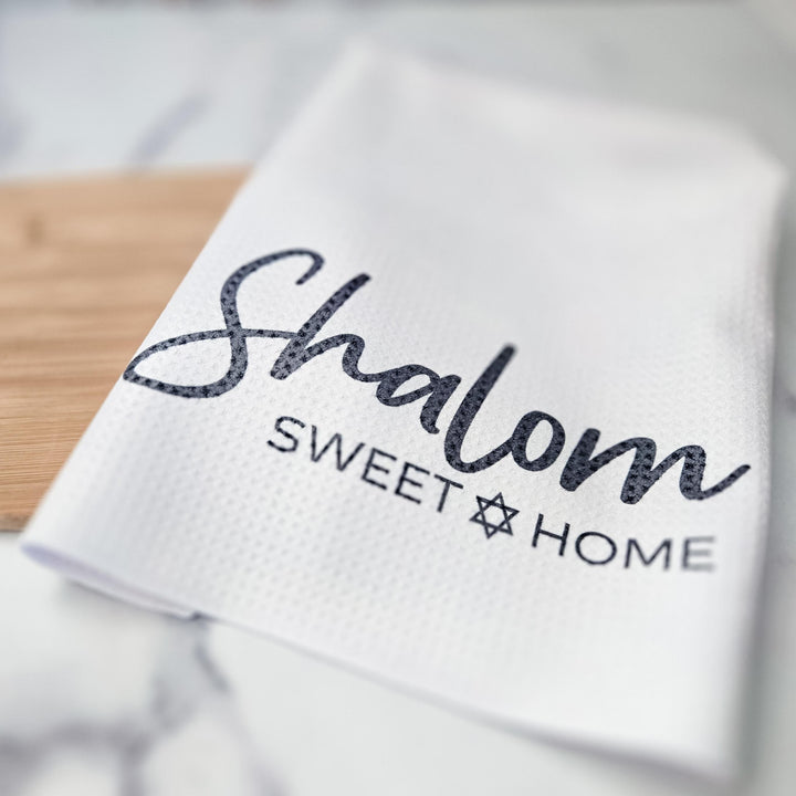 Shalom Sweet Home Minimalist Waffle Dish Towel, Jewish Home Decor, Housewarming Gift for First Jewish Home, Jewish Kitchen Towel for Shabbat Salt and Sparkle