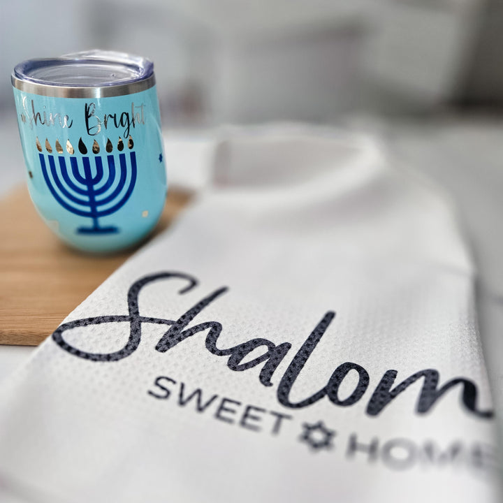 Shalom Sweet Home Minimalist Waffle Dish Towel, Jewish Home Decor, Housewarming Gift for First Jewish Home, Jewish Kitchen Towel for Shabbat Salt and Sparkle