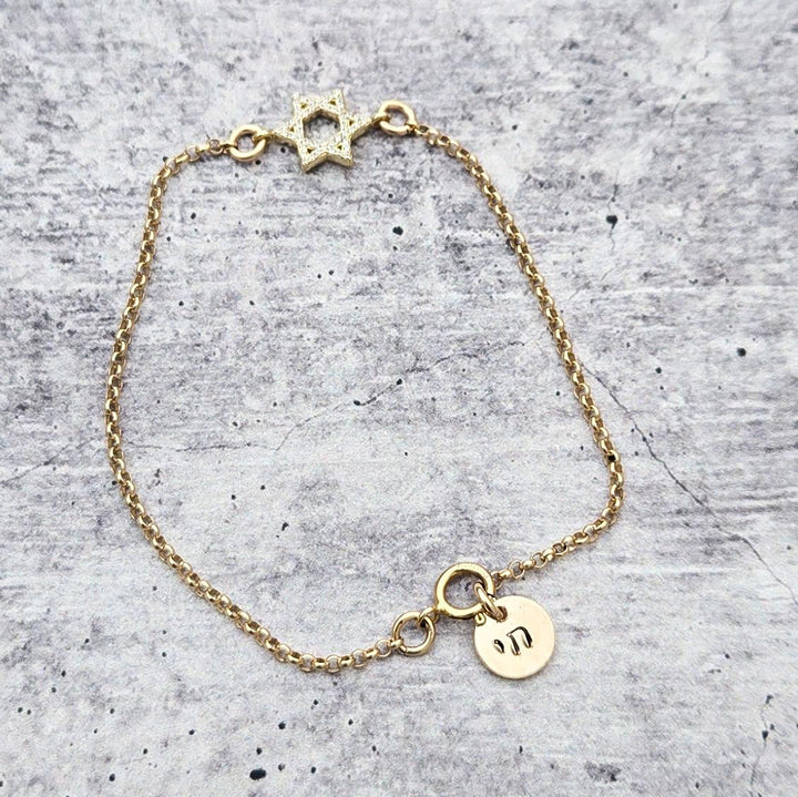 Crystal Magen David Bracelet | Dainty Gold Custom Sparkly Star of David Adjustable Anklet Chain for Her, Silver Initial Bat Mitzvah Jewelry Salt and Sparkle