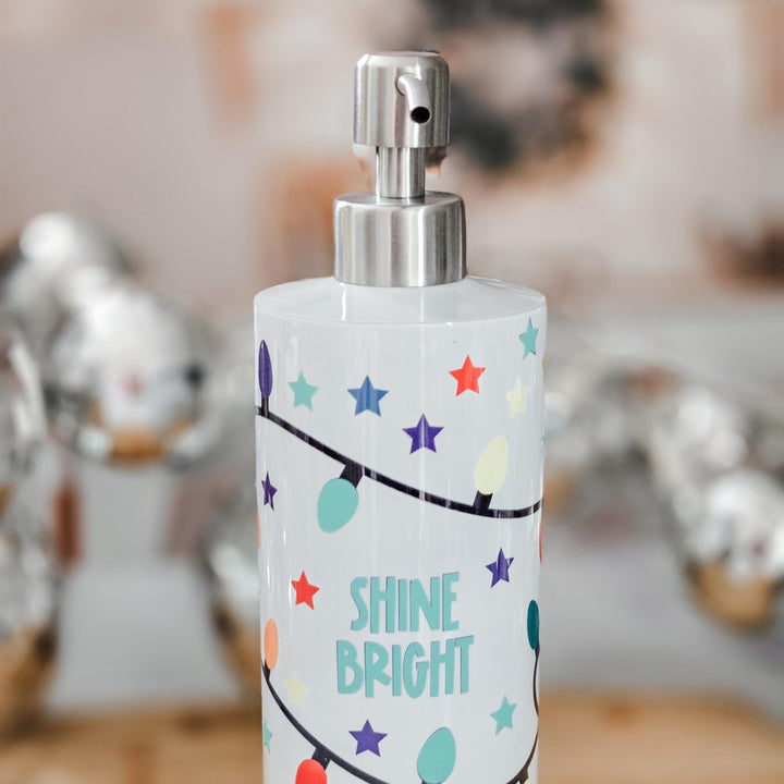 Shine Bright Christmas Soap Dispenser - Festive Lights Glow in the Dark Christmas Bathroom Decor for Kids Salt and Sparkle