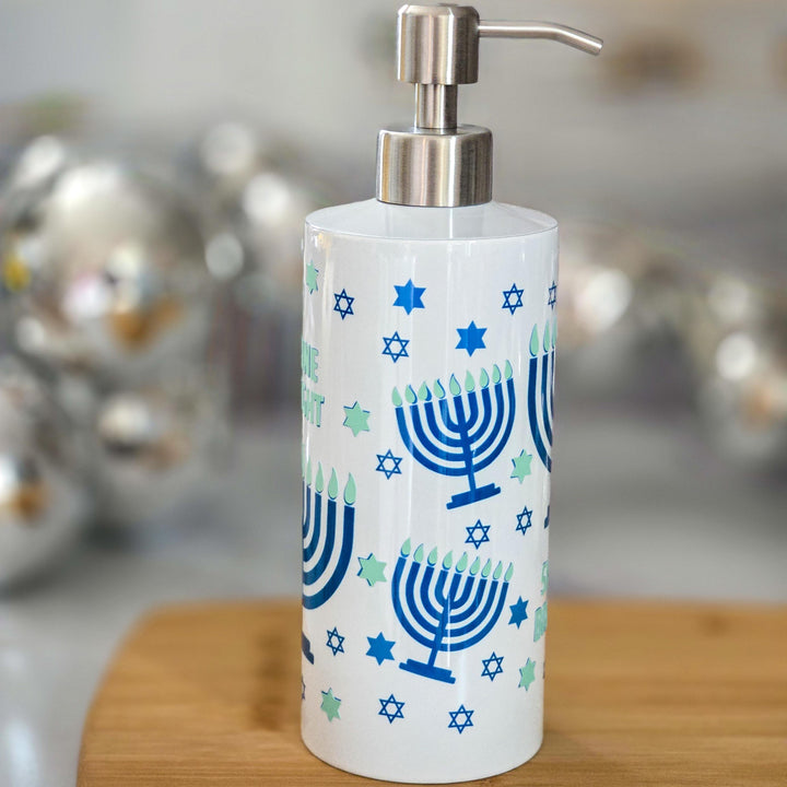 Shine Bright Hanukkah Home Soap Dispenser, Jewish Menorah Home Kitchen Decor, Jewish House Warming Gift for Chanukah, Stand with Israel Salt and Sparkle