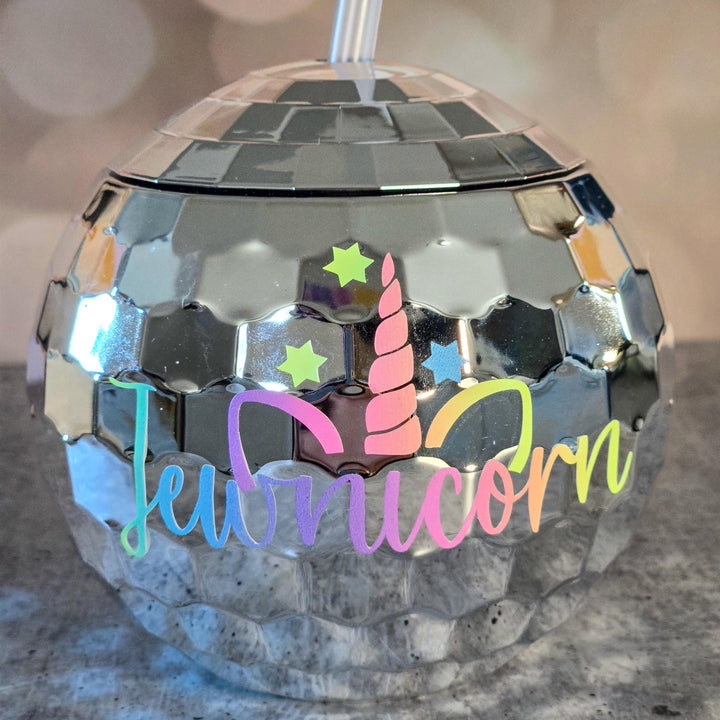 Jewnicorn Rainbow Disco Ball Drink Tumbler, Funny Hanukkah Drinkware for Her, Jewish Humor Gift for Teen, Jewish Unicorn College Dorm Decor Salt and Sparkle