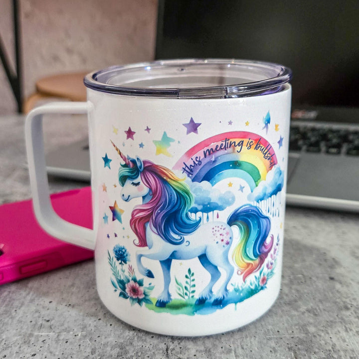 This Meeting is Bullshit Magical Unicorn Travel Coffee Mug Salt and Sparkle