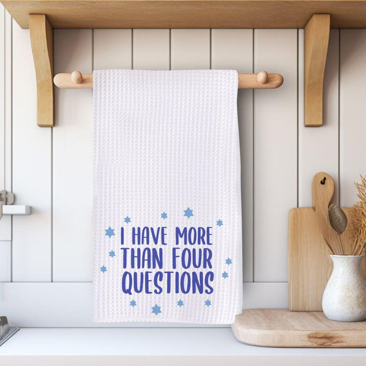 I Have More than Four Questions Waffle Dish Towel, Zionist Home Decor, Housewarming for First Seder, Jewish Kitchen Towel for Passover Salt and Sparkle