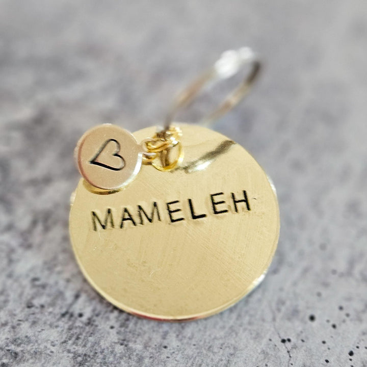 Mameleh or Tateleh Hand-Stamped Brass Keychain, Gift from Parents for College Student, Purim Basket Gift, Jewish Humor Accessory for Teen Salt and Sparkle