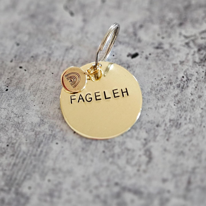 Fageleh Hand-Stamped Brass Keychain, Funny Yiddish Gift For Jewish Gay Friend, Jewish Pride for LGBTQ, Jewish Humor Accessory for Gay Teen Salt and Sparkle