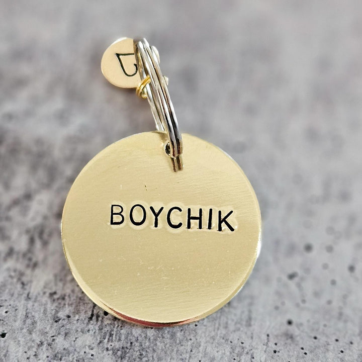 Boychik Hand-Stamped Brass Keychain, Gift from Parents for College Student, Purim Basket Gift, Jewish Humor Accessory for Teen Boy Salt and Sparkle