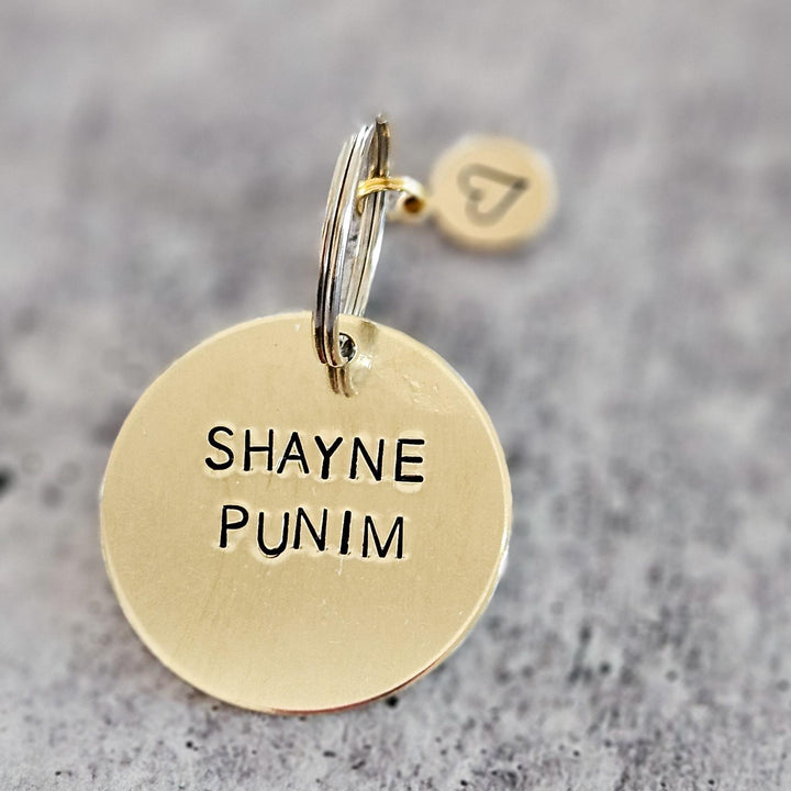 Shayne Punim Hand-Stamped Brass Keychain, Gift from Parents for College Student, Purim Basket Gift, Jewish Humor Accessory for Teen Girl Salt and Sparkle