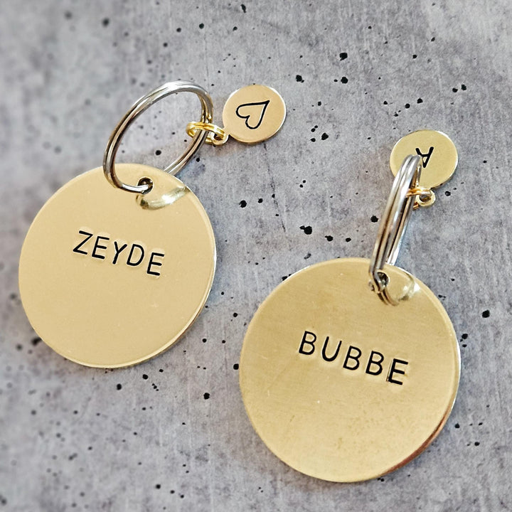 Bubbe or Zeyde Hand-Stamped Brass Keychain, Personalized Yiddish Grandparent Gift from Grandchild, Grandparents Day Gift for Jewish Family Salt and Sparkle