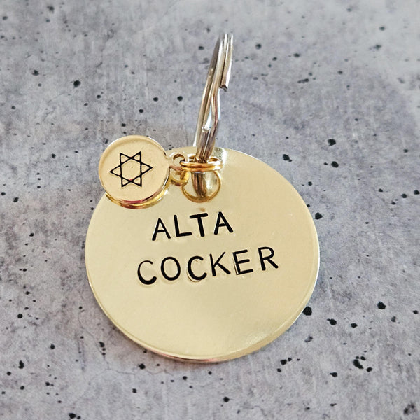 Alta Cocker Hand-Stamped Brass Keychain, Funny Yiddish Gift for Grandpa from Grandchild, Father's Day for Jewish Man, Jewish Humor for Him Salt and Sparkle