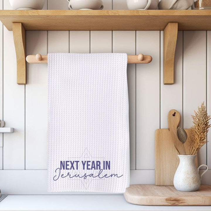 Next Year in Jerusalem Minimalist Waffle Dish Towel, Zionist Home Decor, Housewarming for First Seder, Jewish Kitchen Towel for Passover Salt and Sparkle