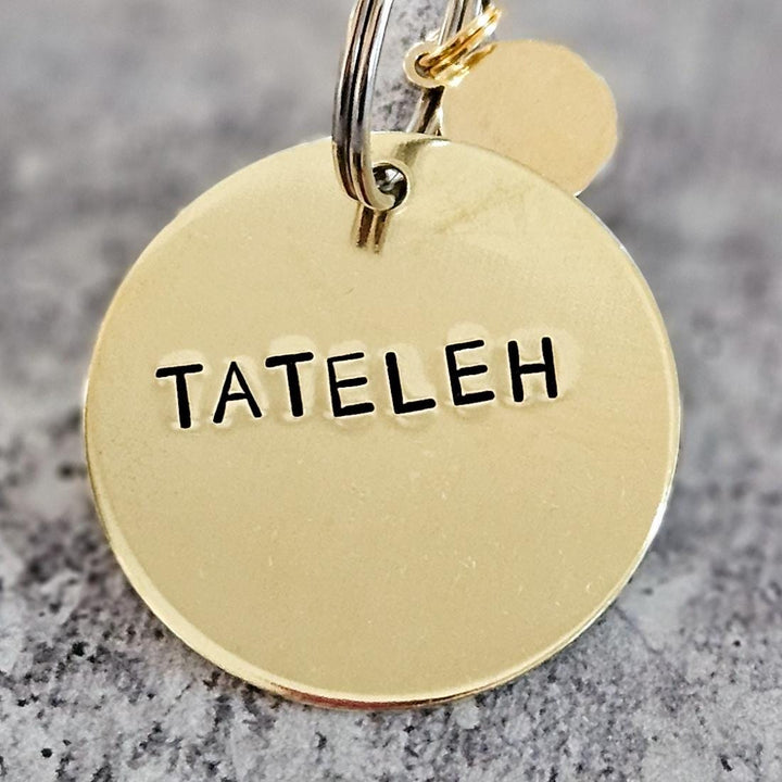 Mameleh or Tateleh Hand-Stamped Brass Keychain, Gift from Parents for College Student, Purim Basket Gift, Jewish Humor Accessory for Teen Salt and Sparkle