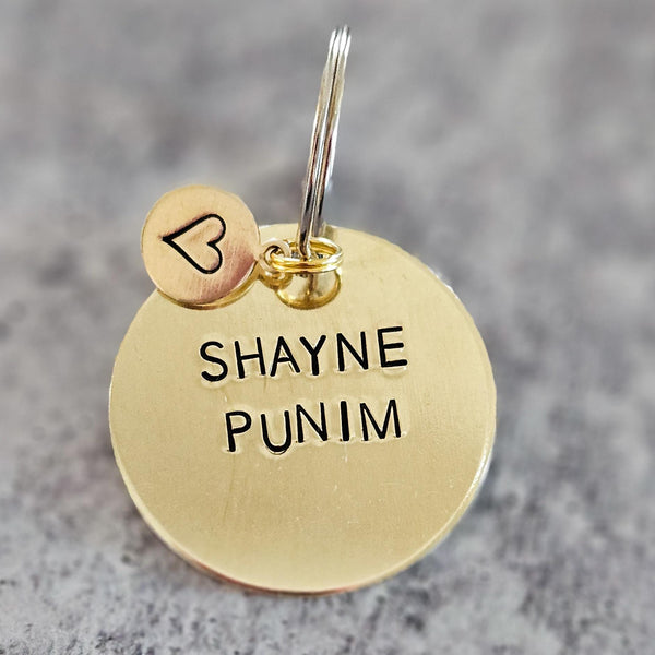 Shayne Punim Hand-Stamped Brass Keychain, Gift from Parents for College Student, Purim Basket Gift, Jewish Humor Accessory for Teen Girl Salt and Sparkle