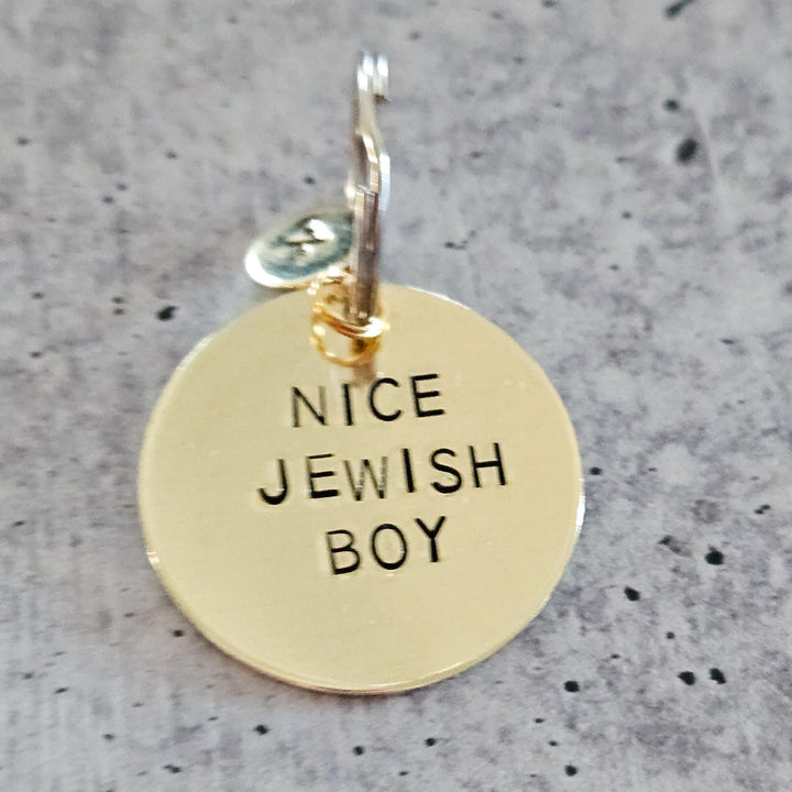 Nice Jewish Boy or Girl Hand-Stamped Brass Keychain, Gift from Parents for College Student, Purim Basket Gift, Jewish Humor Accessory Salt and Sparkle