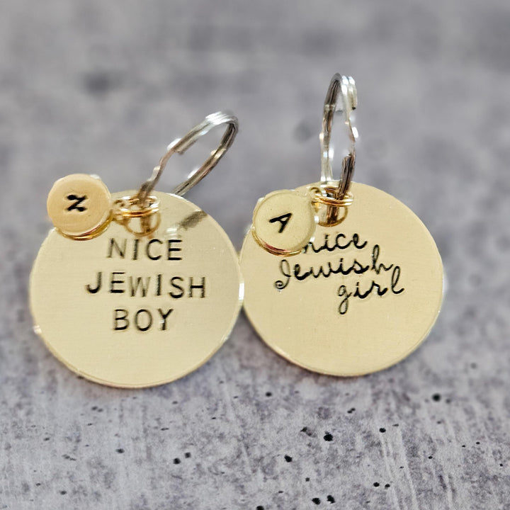 Nice Jewish Boy or Girl Hand-Stamped Brass Keychain, Gift from Parents for College Student, Purim Basket Gift, Jewish Humor Accessory Salt and Sparkle