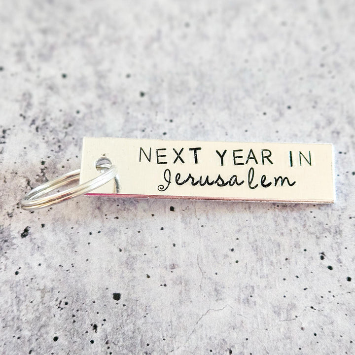 Next Year in Jerusalem Keychain | Jewish Pride Silver Aluminum Keychain Salt and Sparkle