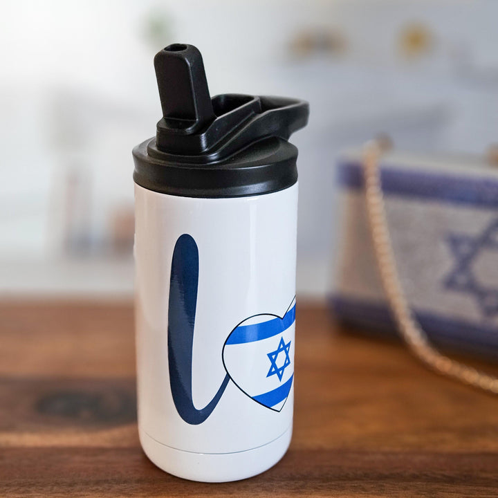 Love Israel Pride Kids 12 oz Water Bottle, Stand with Israel Jewish Pride Reusable Drink Tumbler for Child, Camp and School Water Bottle