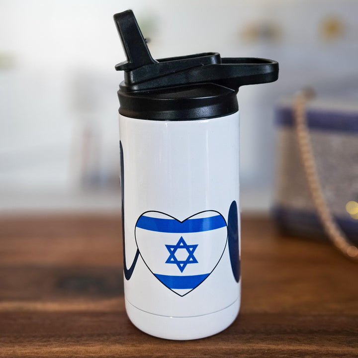 Love Israel Pride Kids 12 oz Water Bottle, Stand with Israel Jewish Pride Reusable Drink Tumbler for Child, Camp and School Water Bottle