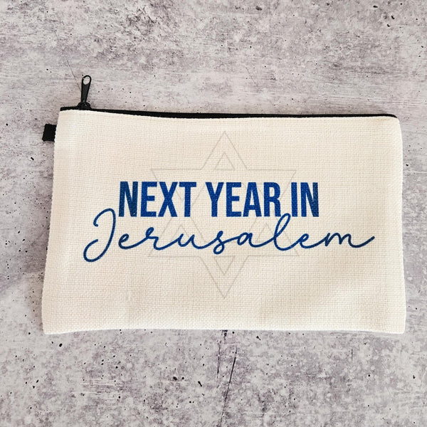 Next Year in Jerusalem Afikomen Matzah Bag, Zionist Makeup Pouch, Passover Seder Hostess Gift, Stand with Israel Tote Bag Organizer