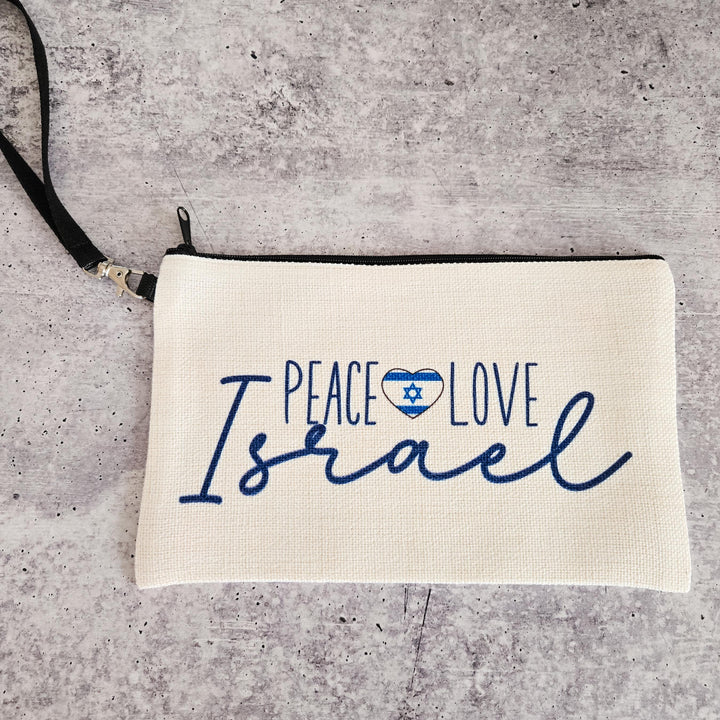 Peace Love Israel Double Sided English & Hebrew Afikomen Matzah Bag, Zionist Makeup Pouch, Passover Seder Gift, Stand with Israel Organizer