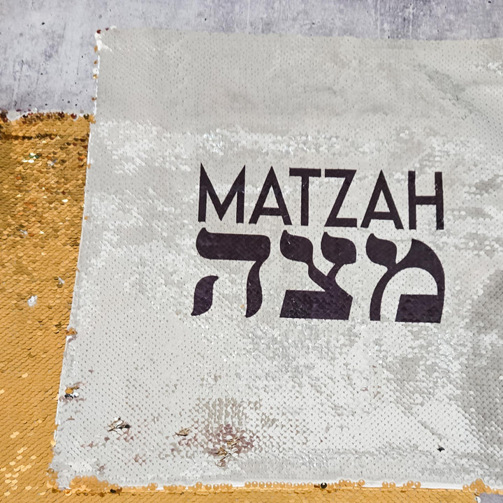 Matzah Cover for Passover, Modern Judaica Sequined Passover Seder Decor, Jewish Hostess Gift, Afikomen Matzah Bag and Cover Set for Seder