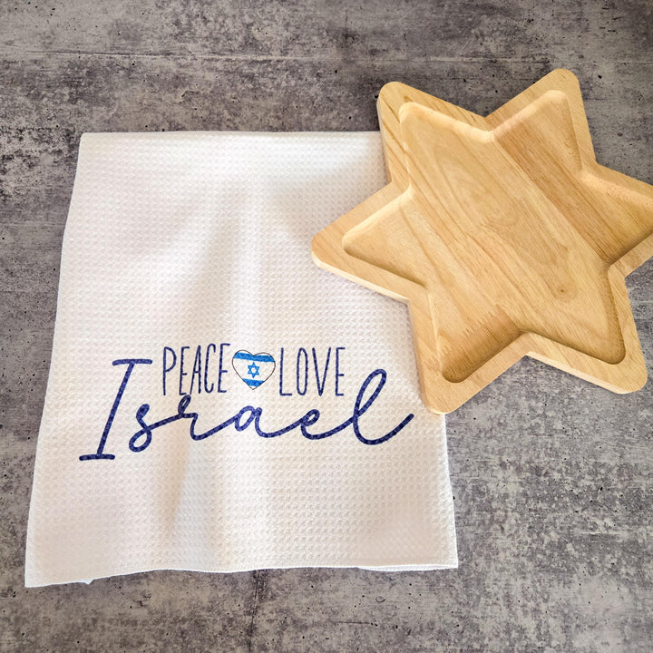 Peace Love Israel Zionist Minimalist Waffle Dish Towel, Modern Jewish Home Decor, Housewarming Gift for First Home, Shabbat Kitchen Towel