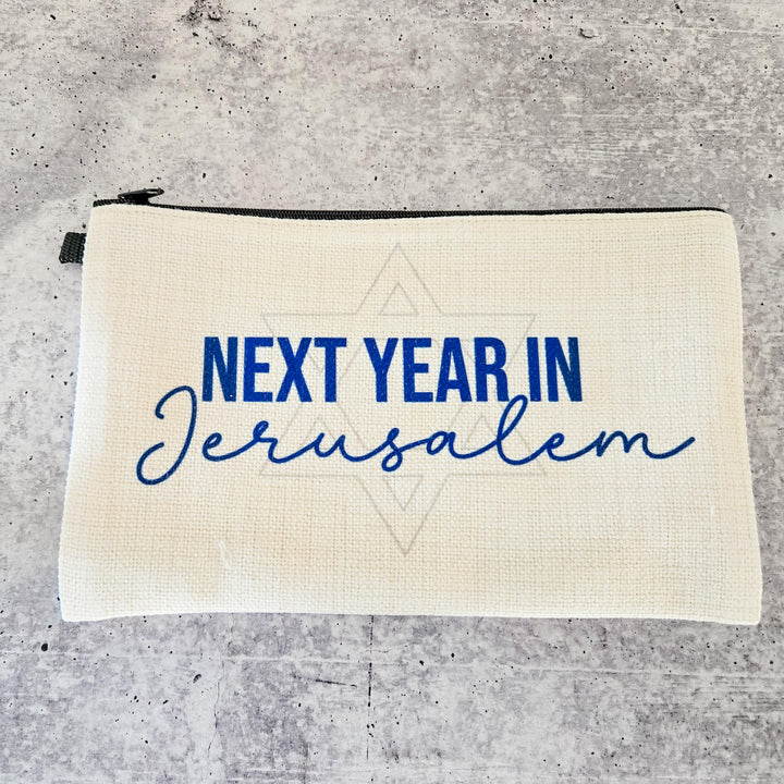 Next Year in Jerusalem Afikomen Matzah Bag, Zionist Makeup Pouch, Passover Seder Hostess Gift, Stand with Israel Tote Bag Organizer