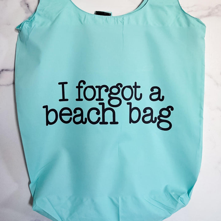 Foldable Summer Travel Bag -  I Forgot a Beach Bag Tote in Blush or Blue, Nylon Grocery Bag for Summer Vacation, Funny Emergency Tote Bag Salt and Sparkle
