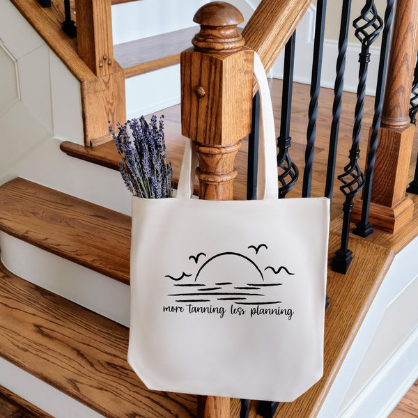 More Tanning Less Planning Teacher Tote Bag for Summer Salt and Sparkle