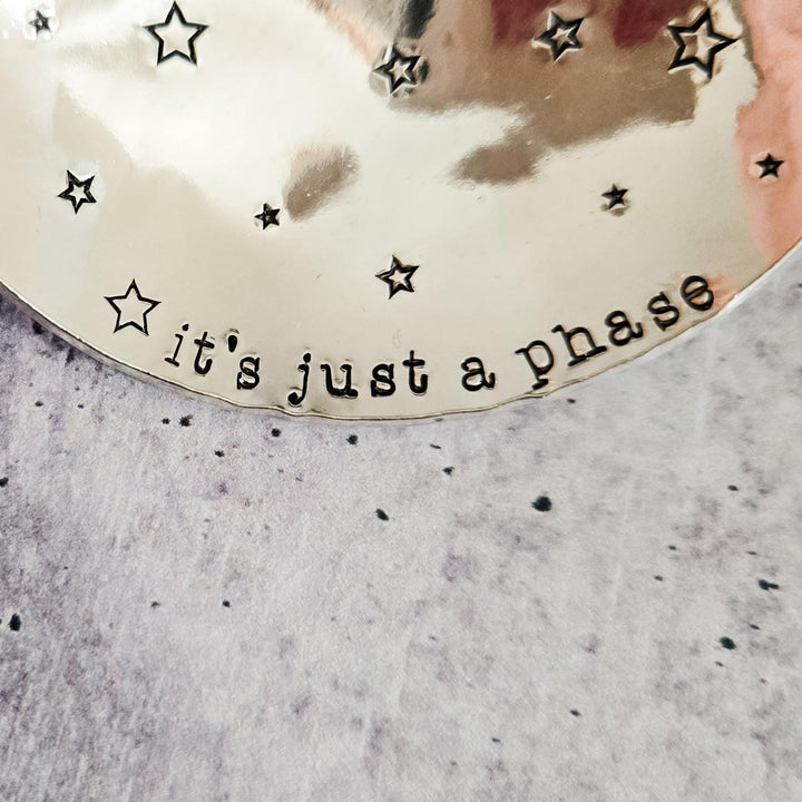 It’s Just a Phase Ring Dish – Handmade Pewter Jewelry Dish with Moon Phases and Stars – Celestial Gift for Her, Handmade Trinket Bowl Salt and Sparkle