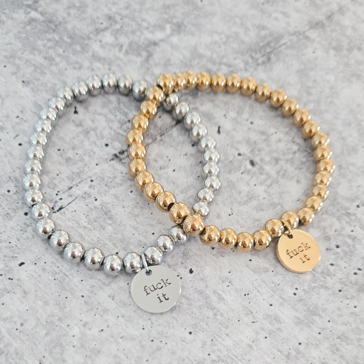 Fuck It Stainless Steel Stretch Bracelet in Gold or Silver – One Size Fits Most Salt and Sparkle
