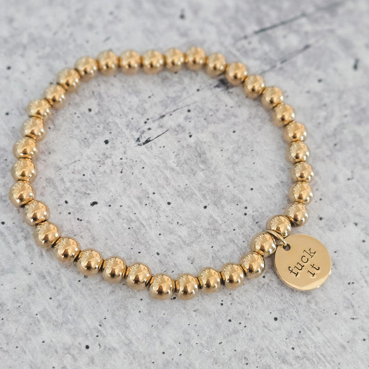 Fuck It Beaded Bracelet – Stainless Steel Stretch Bracelet in Gold or Silver – One Size Fits Most Salt and Sparkle