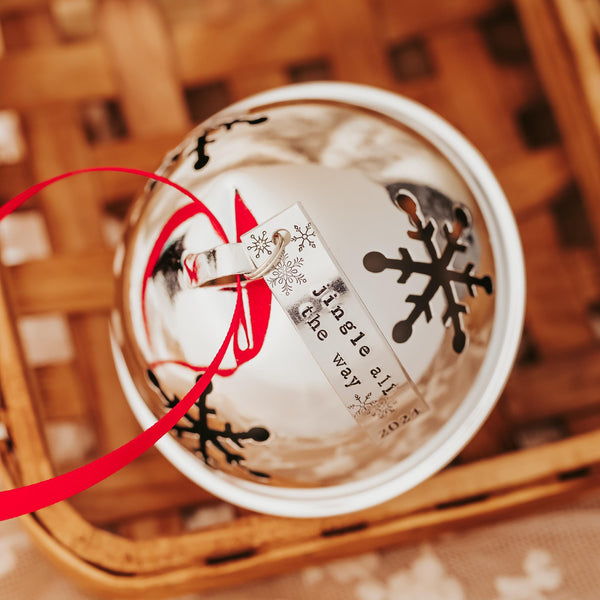 JINGLE ALL THE WAY Christmas Bell Ornament Salt and Sparkle