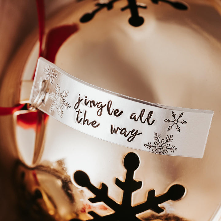 JINGLE ALL THE WAY Christmas Bell Ornament Salt and Sparkle