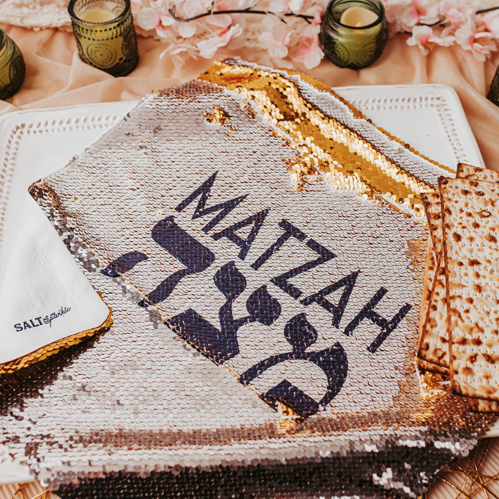 Matzah Cover and Afikomen Pouch Set for Passover Seder Salt and Sparkle