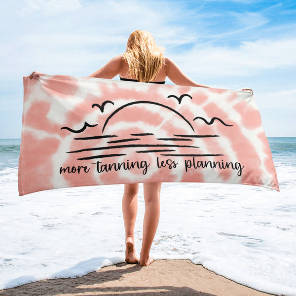 Pink Tie Dye More Tanning Less Planing Towel Salt and Sparkle
