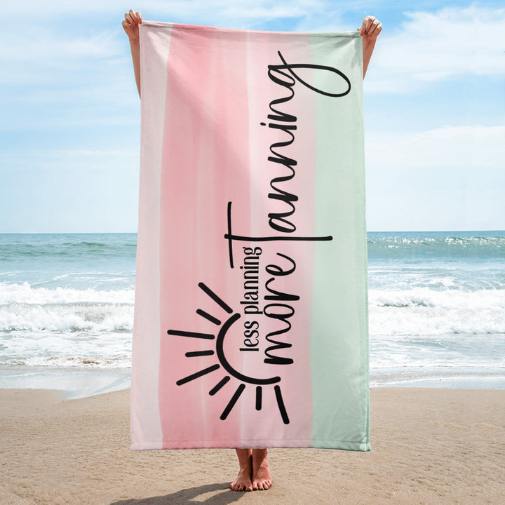 Less Planning, More Tanning – Pink & Green Stripe Beach Towel Salt and Sparkle