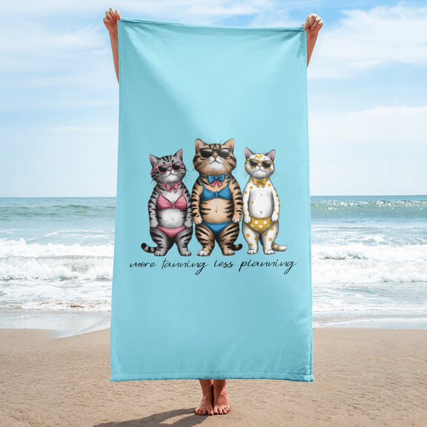 Funny Beach Towel for Teacher - More Tanning Less Planning Bikini Cats Salt and Sparkle