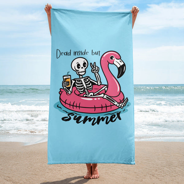 Dead Inside But It’s Summer – Flamingo Floaty Skeleton Towel Salt and Sparkle