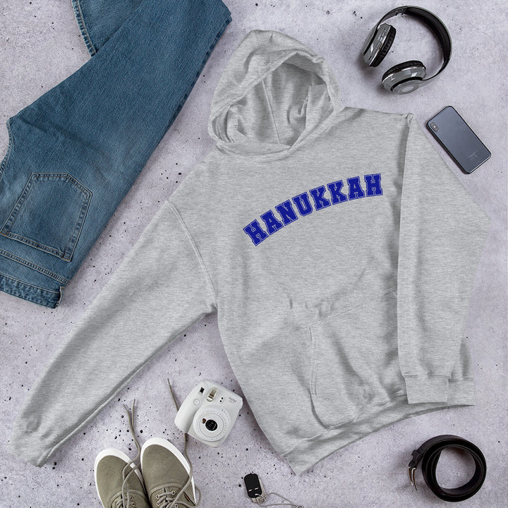 Hanukkah Gender Neutral Hooded Varsity Sweatshirt Salt and Sparkle