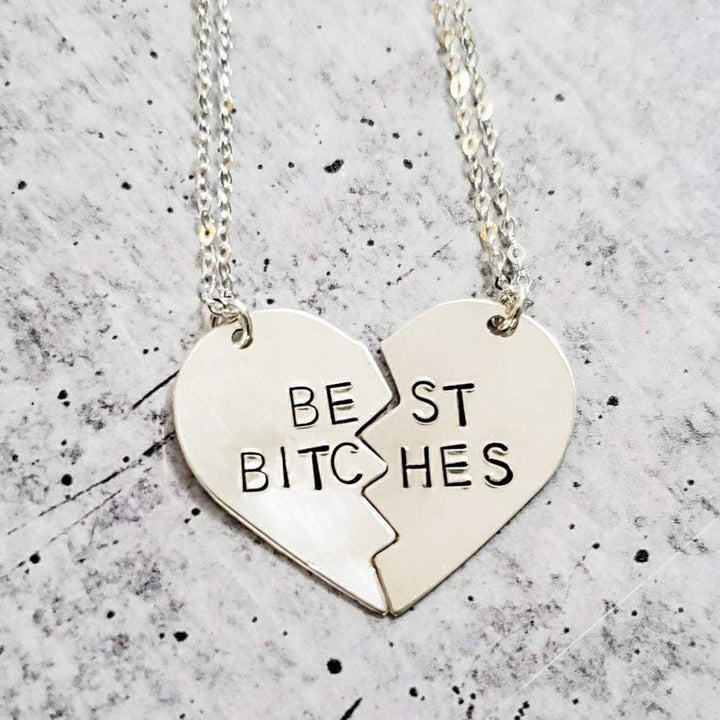 BEST BITCHES Broken Heart Friendship Necklace Salt and Sparkle