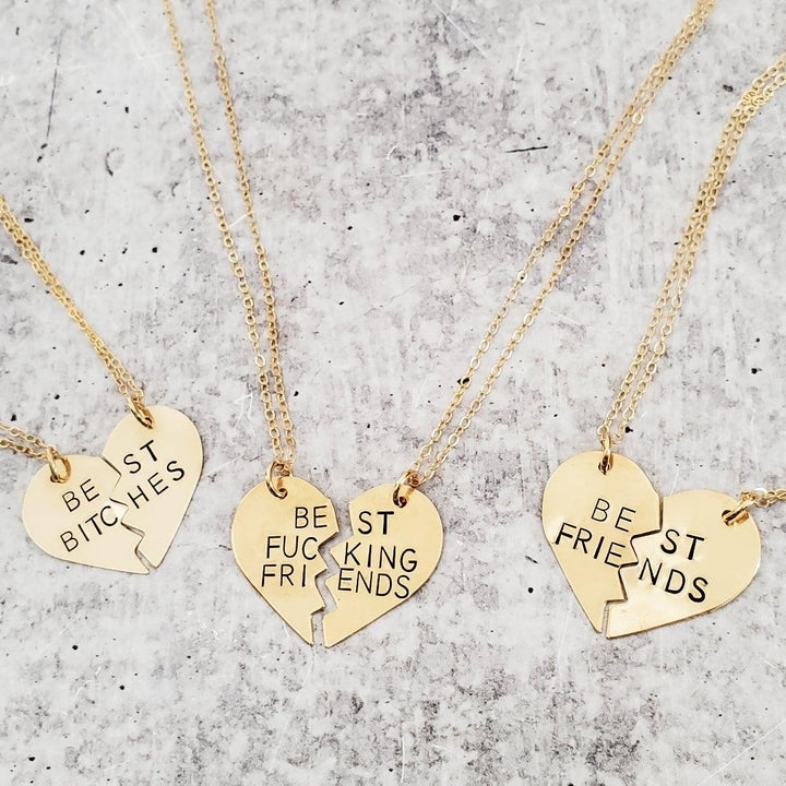 BEST BITCHES Broken Heart Friendship Necklace Salt and Sparkle