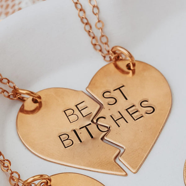 BEST BITCHES Broken Heart Friendship Necklace Salt and Sparkle