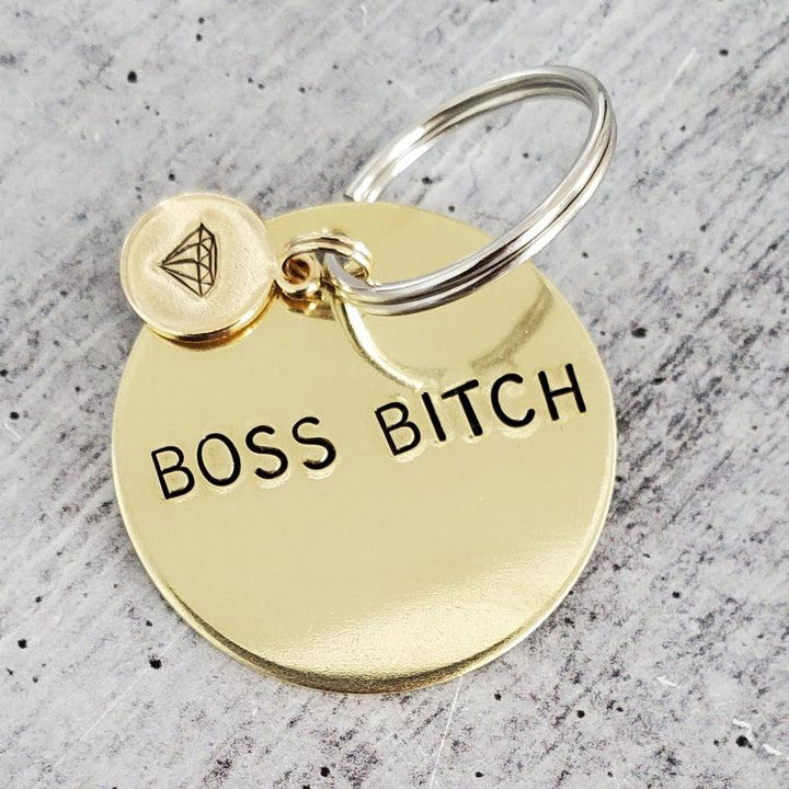 BOSS BITCH Hand Stamped Brass Keychain Salt and Sparkle