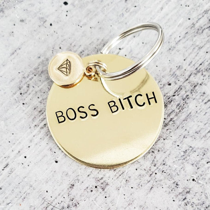 BOSS BITCH Hand Stamped Brass Keychain Salt and Sparkle