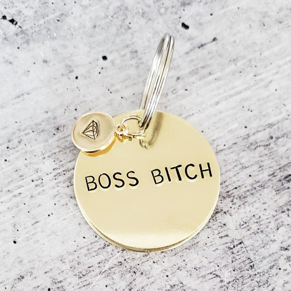 BOSS BITCH Hand Stamped Brass Keychain Salt and Sparkle