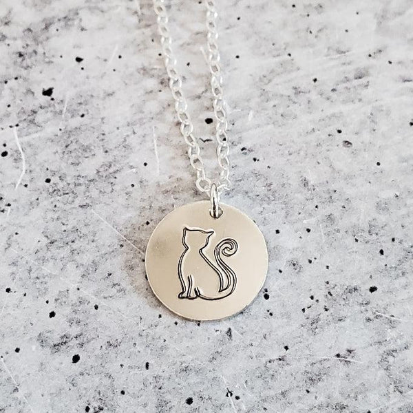 Cat Silhouette Disc Necklace Salt and Sparkle