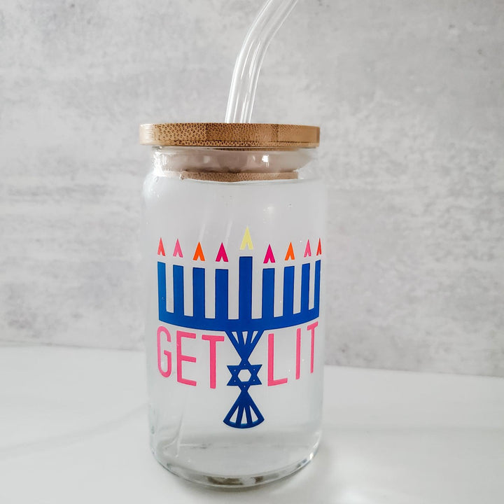Color Changing Get Lit Hanukkah Glass Can Cup Salt and Sparkle
