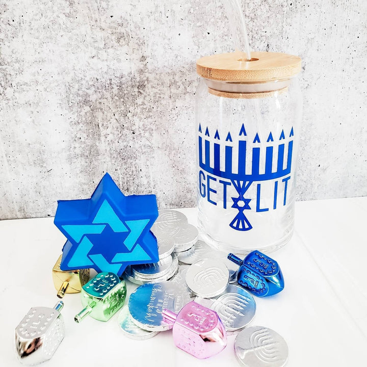 Color Changing Get Lit Hanukkah Glass Can Cup Salt and Sparkle